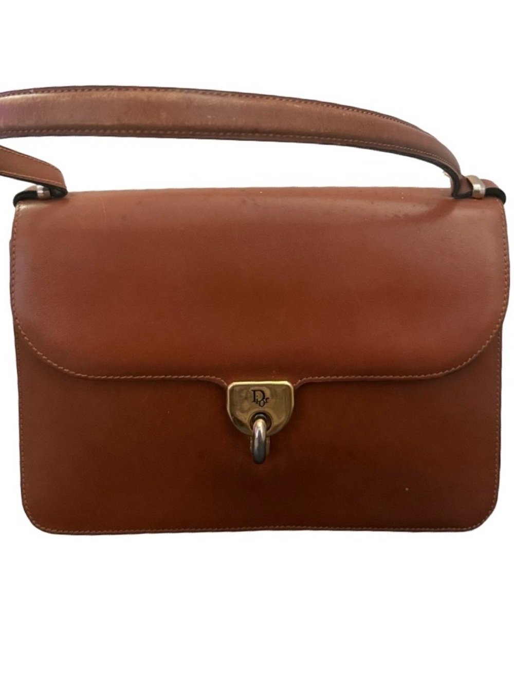 Vintage Christian Dior Brown Leather Top Handle Shoulder Bag CD Turn Lock Purse
